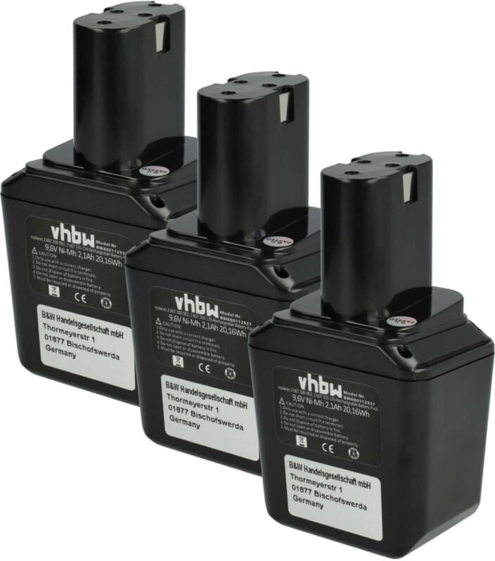 3x Akku Ersatz für Bosch 2607335012, 2 607 335 069, 2 607 335 012, 2607335069 für Werkzeug (2100 mAh, NiMH, 9,6 v) - Vhb...
