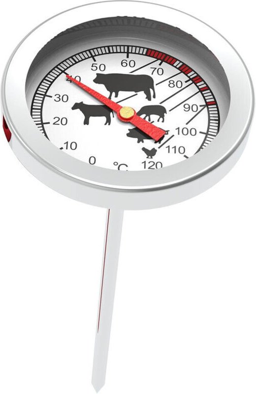 Kochthermometer aus Edelstahl mit grafischer Skala von 0-120°C zum Backen, Räuchern und Kochen von Fleisch