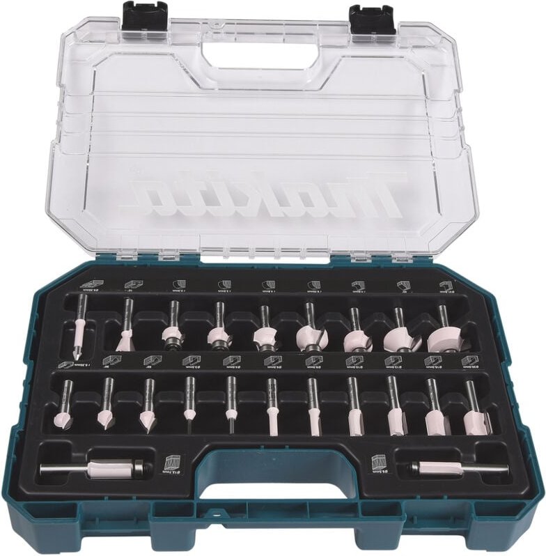 Fräser Set ( D-74778 ) 22 tlg. 8 mm Schaft für den Möbelbau, Schreiner-, Tischlerarbeiten und Heimwerker - Makita