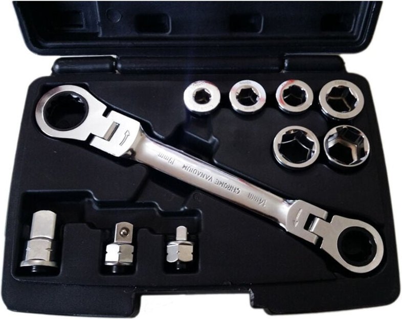 Trade Shop - SET 15 IN 1 RATSCHENSCHLÜSSEL 14x19mm NICHT UMKEHRBARE ADAPTER VERBINDER -