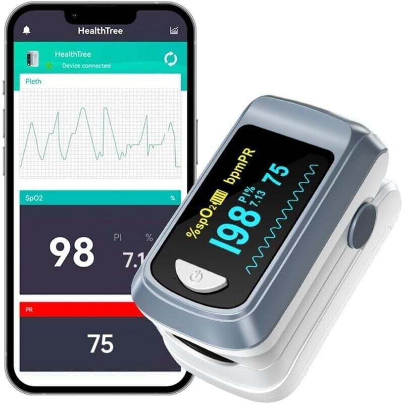 HealthTree Bluetooth-Pulsoximeter, Blutsauerstoffsättigungs- und Herzfrequenzmesser für Apple und Android, mit OLED-Disp...