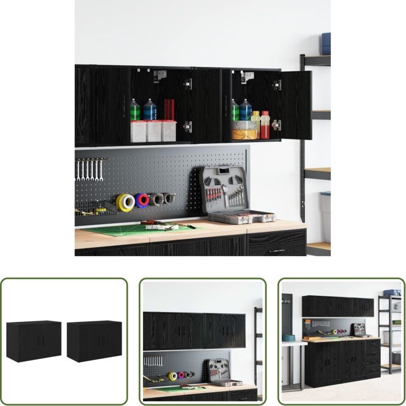 Werkzeug - Garagen-Wandschränke 2 Stk. Schwarz Holzwerkstoff