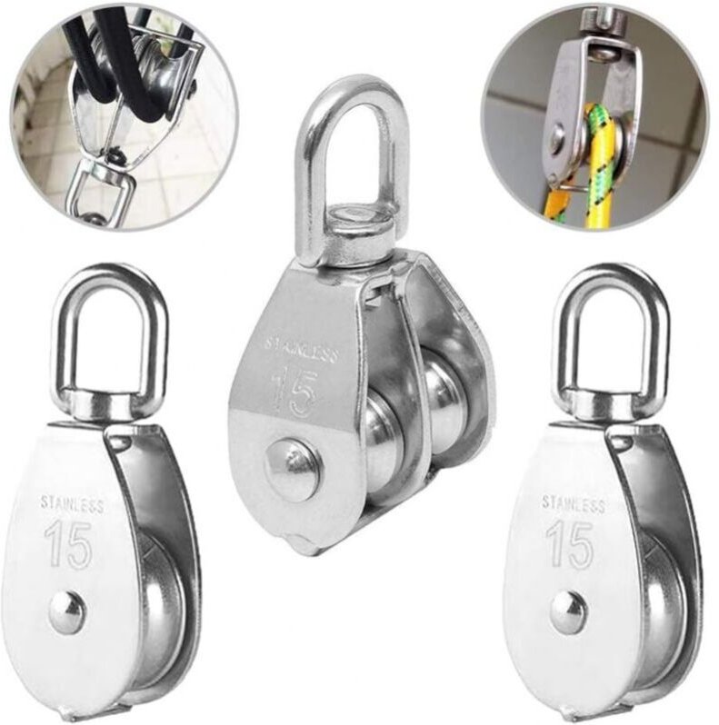 3 Stück Edelstahl-Doppelrolle, drehbare Doppelrolle, Laderollen-Heberolle, Edelstahl-Rolle, Einzelblockrolle, Edelstahl-...