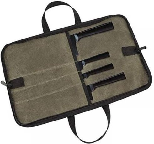 Messertasche (4 Fächer), gewachste Kochmessertasche aus Canvas für Damen und Herren, grün