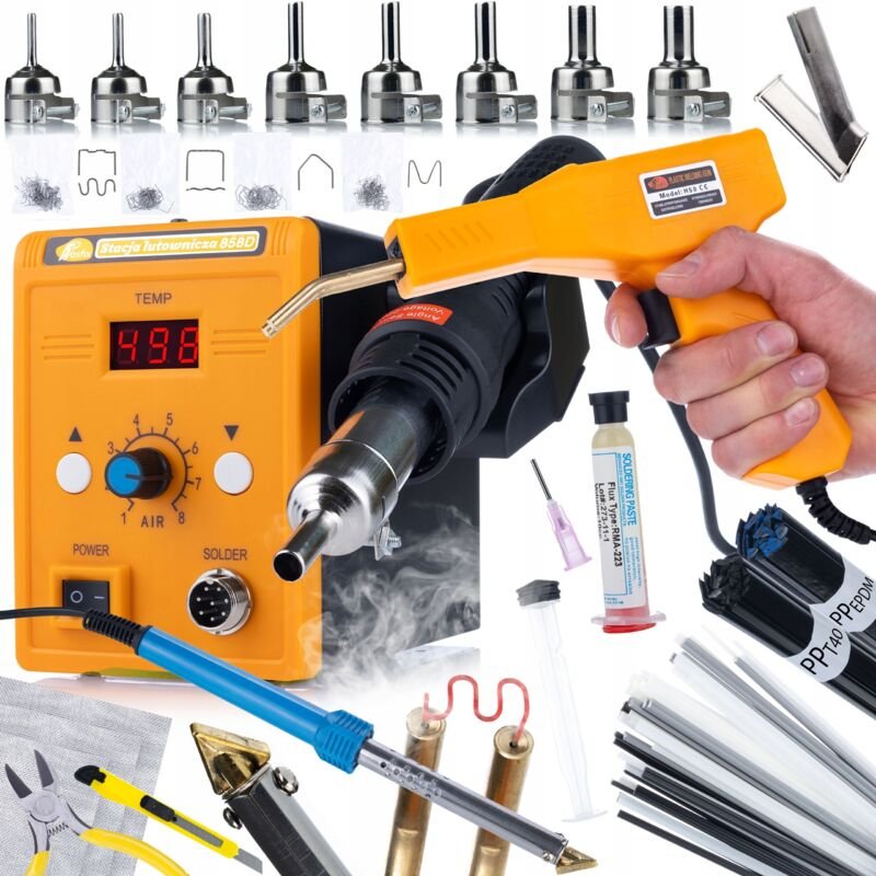 Rosfix Set 858D Heißluft-Lötstation + Kunststoffschweißgerät + Lötzubehör – 700 W, 100–500 °C Für Kunststoffreparatur & ...