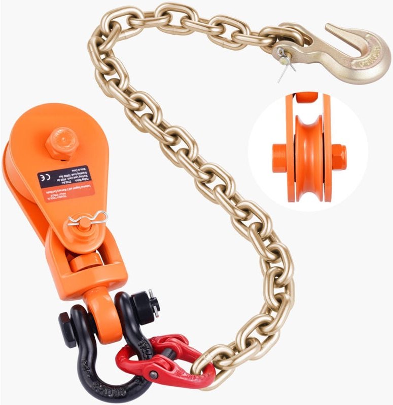 Mophorn 2-Tonnen-Umlenkrolle mit G80-Kette und 3-Zoll-Scheibe, drehbarem Schäkel für 3/8-Zoll-Drahtseil, Abschlepp- und ...