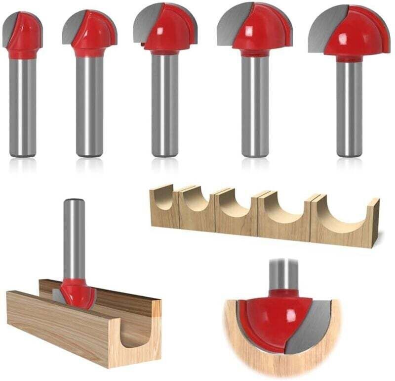5-teiliges Rundboden-Holzfräser-Set, 8-mm-Fräskern-Kastenfräser, Schaft 12/16/19/22/25 mm, Fräser, Nutfräser, Hobelfräse...