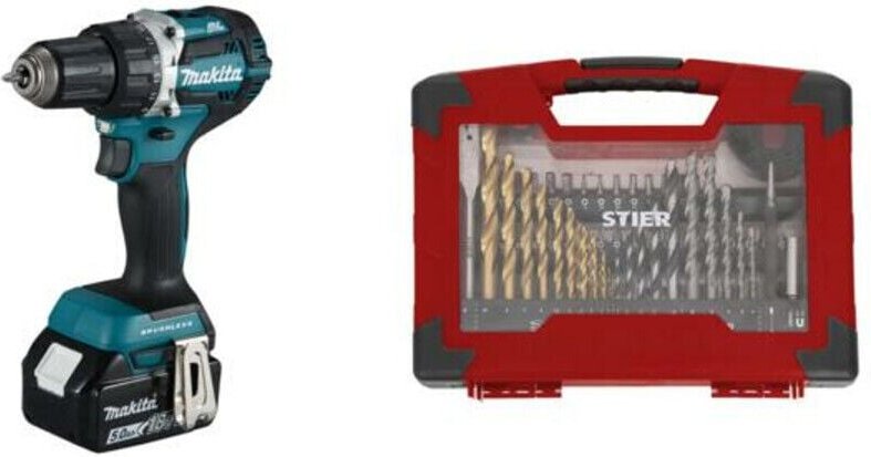 Akku-Bohrschrauber DDF484RTJ 18V / 5Ah mit 100-teiligem Zubehör-Set - Makita