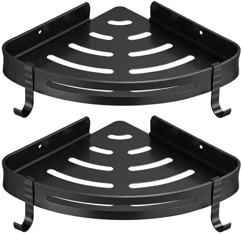 Set mit 2 Eckduschablagen ohne Bohren mit 4 Haken, Duschorganizer, Badezimmeraccessoires, rostbeständiger Klebstoff (Sch...