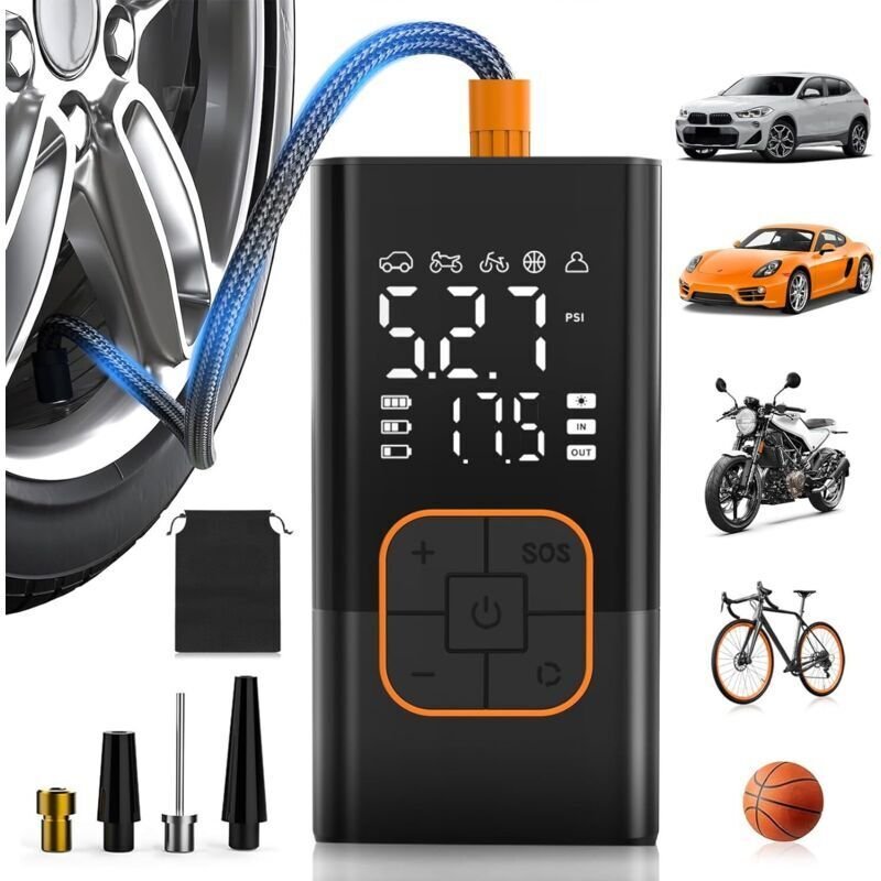 Kabelloser Autoreifenfüller, tragbarer Luftkompressor mit digitalem Manometer (150 PSI), Doppelanzeige, wiederaufladbare...