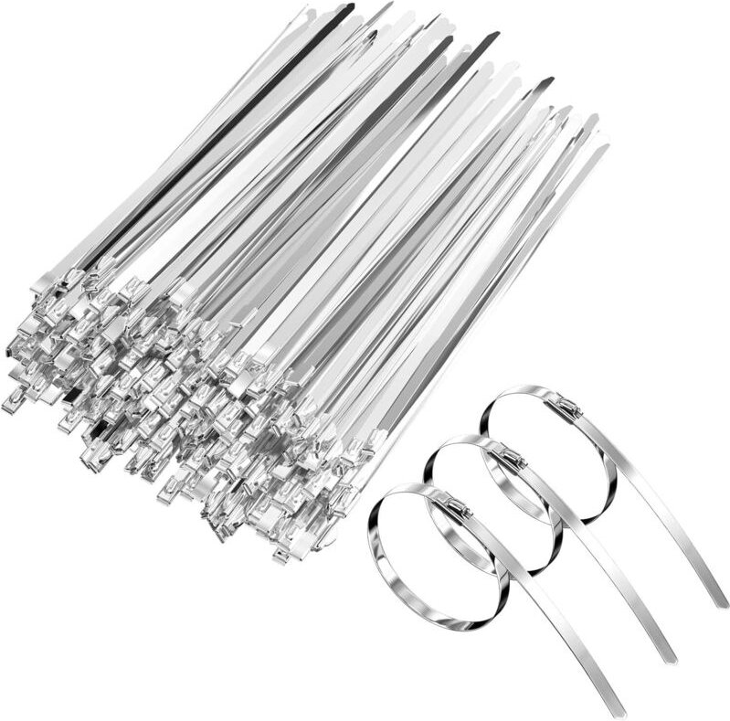 SHINING HOUSE 100 Stück Edelstahl-Kabelbinder 200 mm, selbstsichernde Edelstahl-Schlauchschelle, Kabelbinder zum Aufwick...