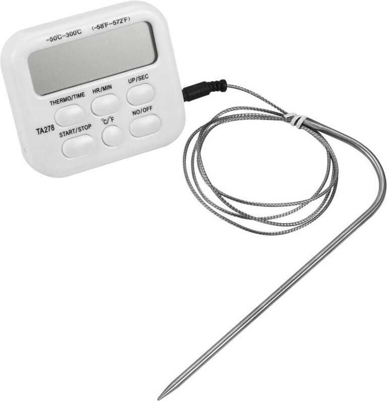 TA278 Großes digitales LCD-Thermometer für Lebensmittel, Kochen, Räucherofen, Grill, Zeitschaltuhr mit Sonde, Küchengerä...