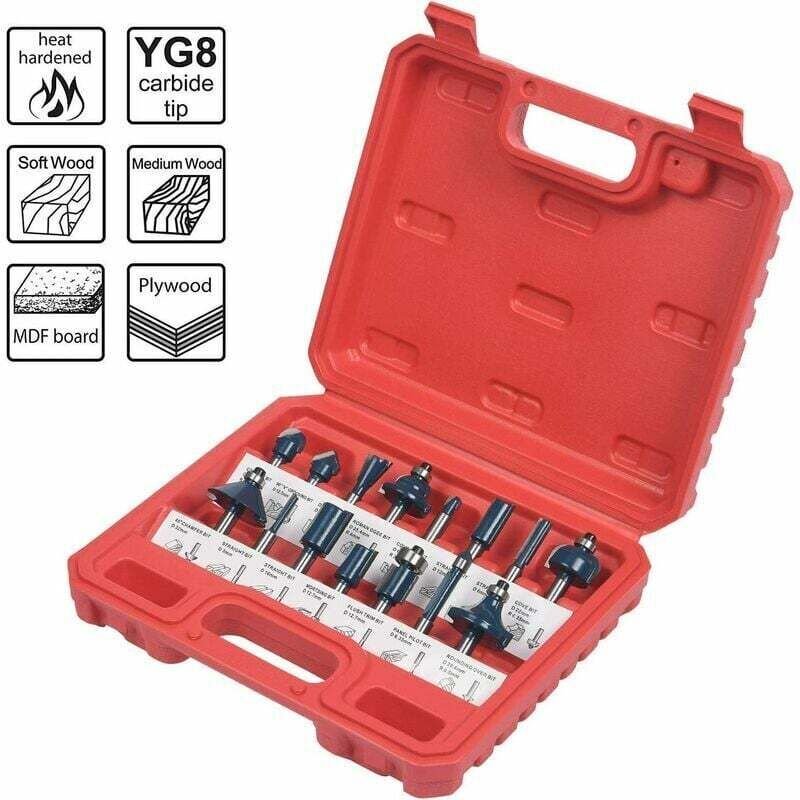 Router, 15-teiliges Set gerader Nutfräser, Nutfräser-Set Holzbearbeitungswerkzeug (Kunststoffkoffer)
