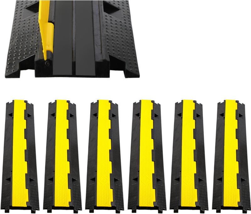 Wolketon 6 Stück Kabelbrücke Rampe 100cm Überfahrbar Seilrampe Kabel LKW/PKW 2 Kanal