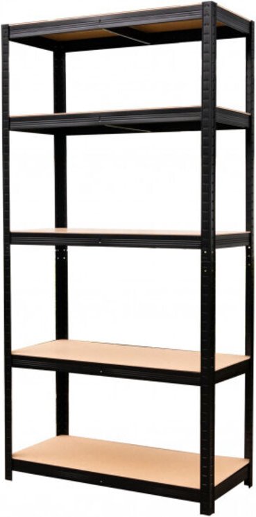 Schwarzes Regal mit 5 Regalböden aus Metall und MDF, 90x40x180
