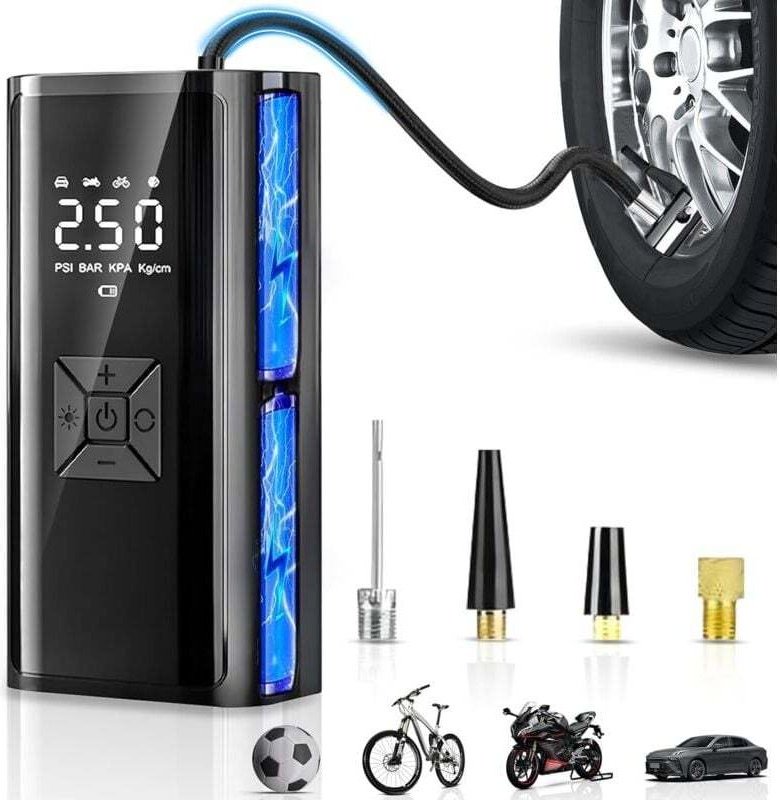 Aiperq - Inflador de neumáticos inalámbrico para coche, compresor de aire portátil con led, apagado automático, batería ...