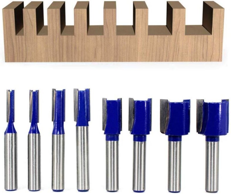 Set mit 8 geraden Fräsern mit 8-mm-Schaft – Doppelnut – Für Holzbearbeitungswerkzeuge – 5 mm, 6 mm, 8 mm, 10 mm, 12 mm, ...
