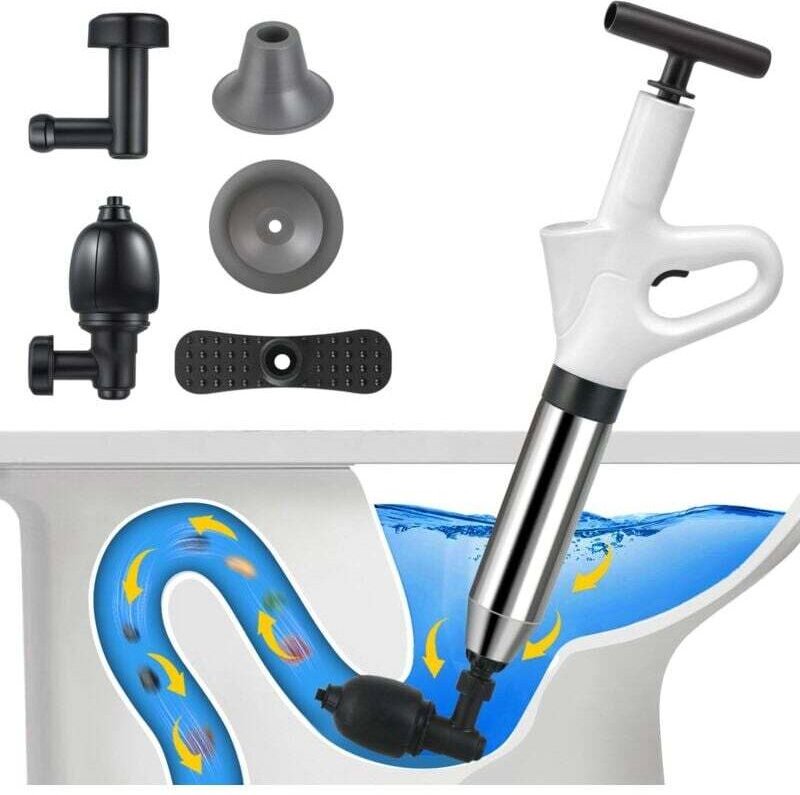 Druckluft-Toilettenreiniger, Pümpelreiniger mit Barometer, Toilettenreiniger mit 3 Kolbenköpfen und Aufblasvorrichtung, ...