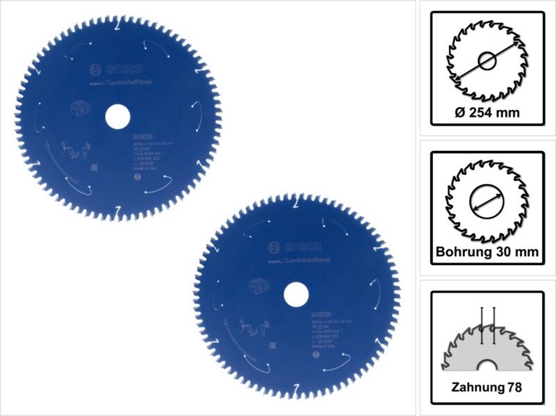 Bosch Kreissägeblatt Expert for Laminated Panel 254 x 1,8 x 30 mm 78 Zähne ( 2x 2608644553 )