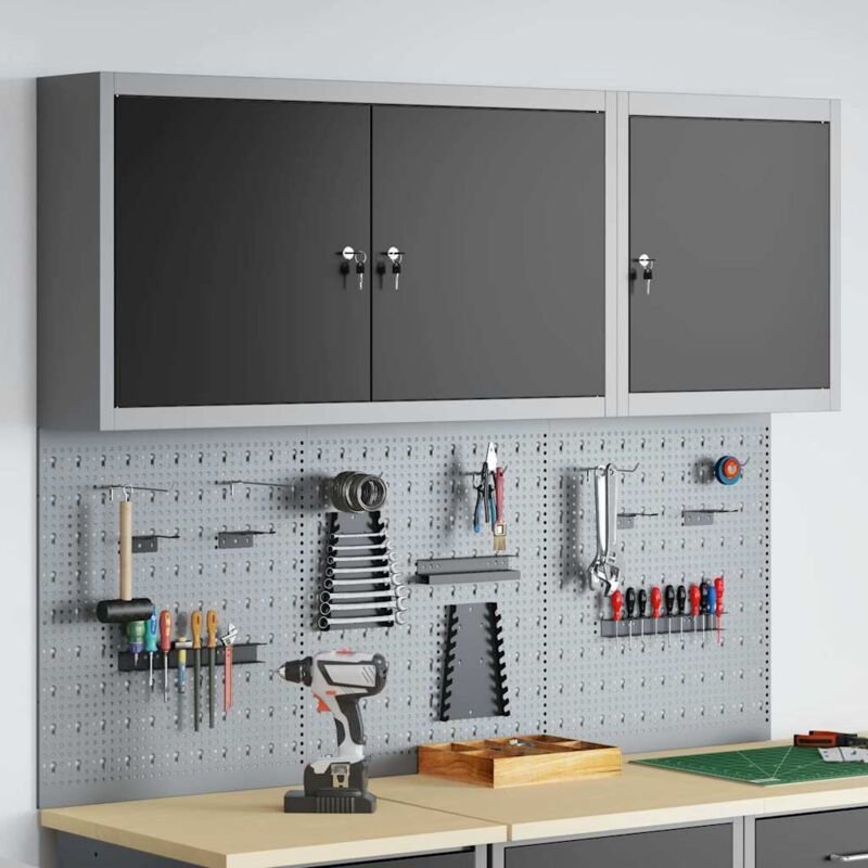 5-tlg. Werkzeugschrank-Set mit Stecktafel Wandmontage Schwarz Vidaxl 447788