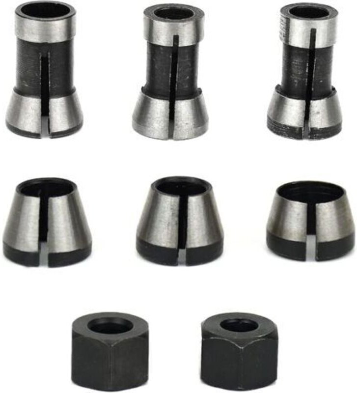 Fräsfutter – 6-teilig, bündige Spannzange (6 mm, 6,35 mm, 8 mm), Frässpannzange, Spannzangenadapter