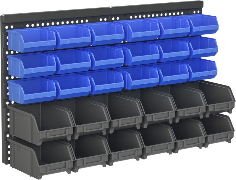 Schüttenregal, Werkstattmagazin, 30 Boxen in 2 Größen, stapelbar, 63x18x37,5cm, Blau