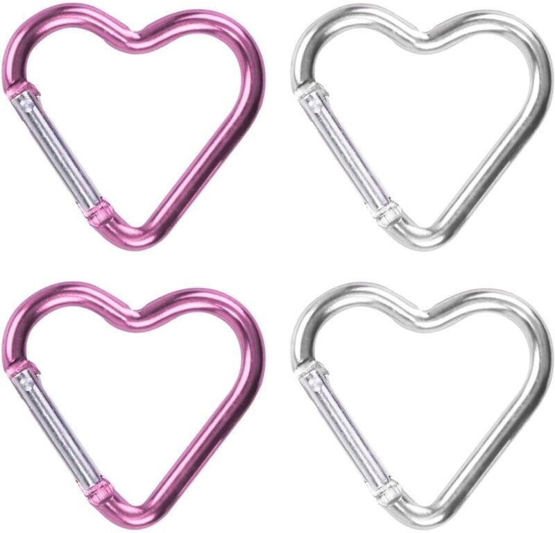 4 herzförmige Karabiner, Karabiner aus Aluminiumlegierung und Wasserflaschenverschlüsse