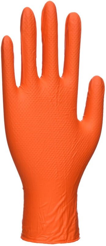 Box mit 100 puderbeschichteten Vinyl-Einweg-Handschuhen Orange XL - Größe 10