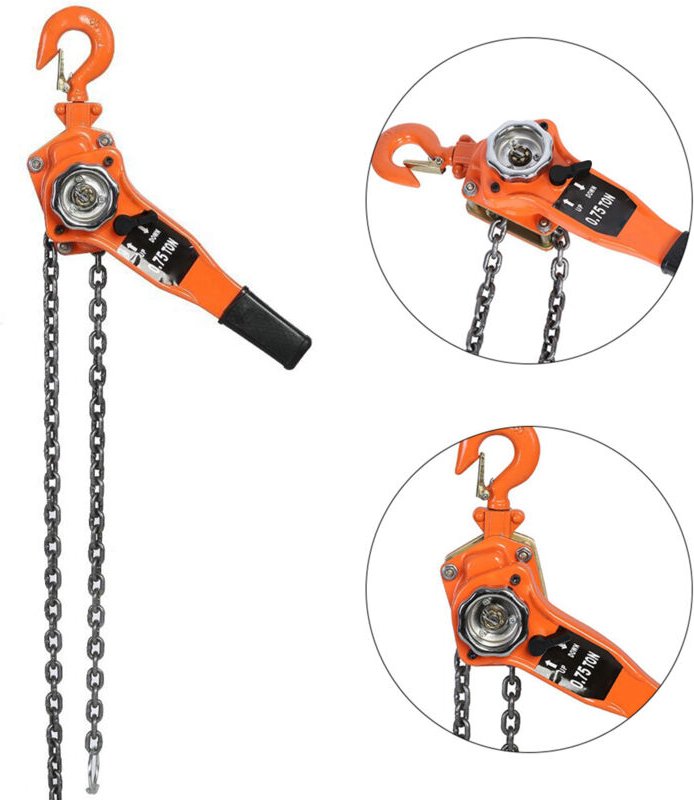 Ej.Life Kettenzug 0,75t 3m Block Manuell Kettenzug Ratsche Hebel Riemenscheibe Hebehöhe 3,0m