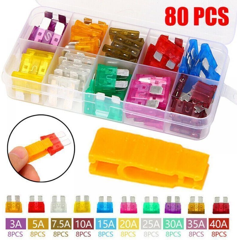 80-teiliger Kfz-Sicherungssatz – für Pkw/Lkw/Wohnmobil/Transporter/Motorrad (3A, 5A, 7,5A, 10A, 15A, 20A, 25A, 30A, 35A,...