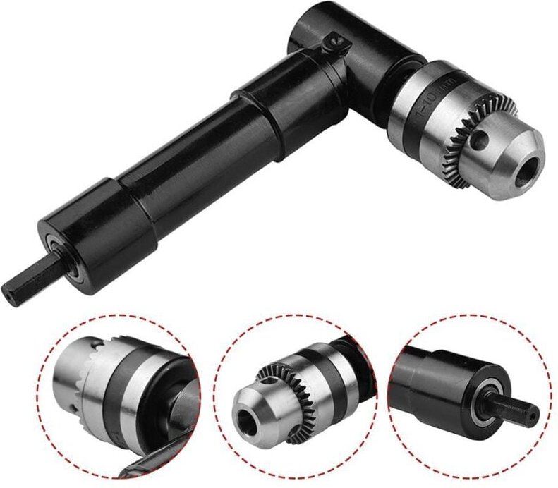 Winkelbohrfutter, 90°-Winkelbohrfutter mit Selbstspannung, 1–10 mm elektrischer Schaft, Bohrverlängerung, für Arbeiten i...