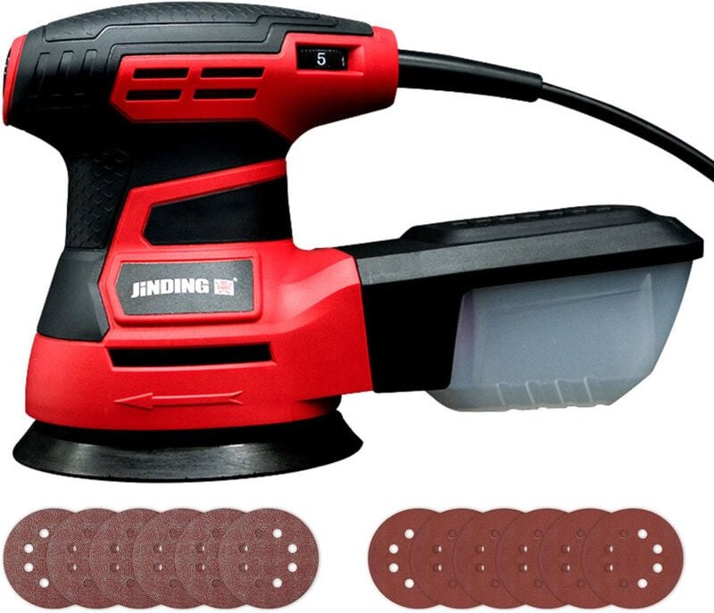 JD2521 Exzenterschleifer, 350 W, variable Drehzahl, 20 Blatt Schleifpapier, 125-mm-Schleifteller, Staubabsaugung, für Ho...