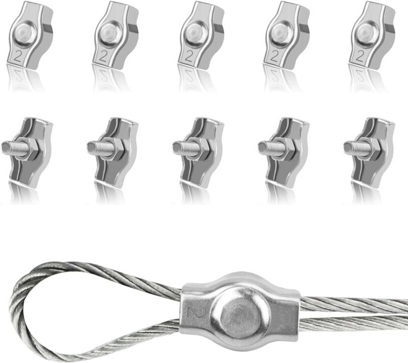 CCYKXA 10 Stück M2 Edelstahl-Kabelklemmen, Drahtseilklemmen, Clips zur Befestigung von 2 mm Drahtseilen, Wäscheleinen, S...