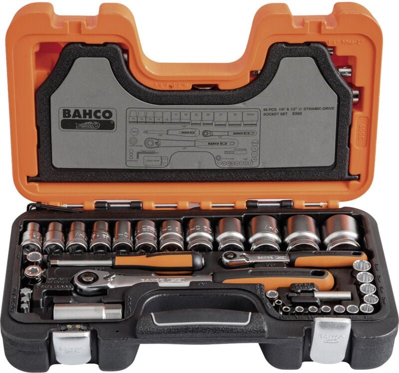 S560 Knarrenkasten 1/4' & 1/2' Steckschlüssel Satz 56 teilig - Bahco