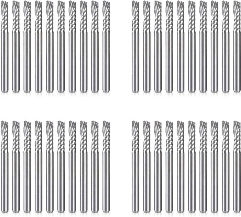 40Er-Pack CNC-FräSer Bits 1/8 Schaft Spiral Upcut FräSer EinzelflöTen-SchaftfräSer Set FräSer Frischstahl Gravur Schnitz...