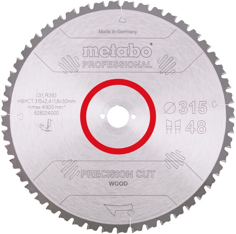 Metabo Sägeblatt "precision cut wood - professional", 315x2,4/1,8x30, Z48 WZ 5° neg.