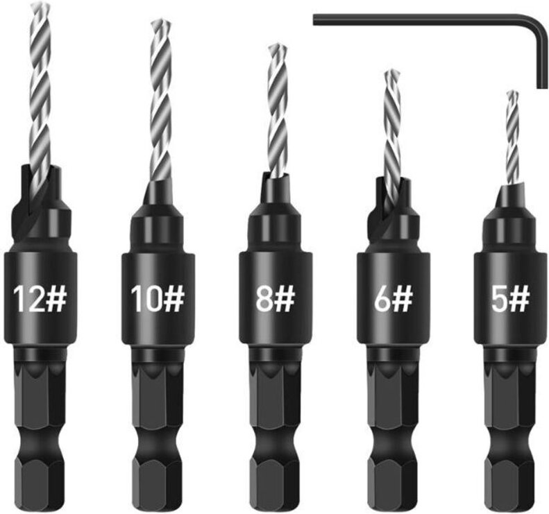 5-teiliges Fasenbohrer-Set, verstellbarer 1/4-Zoll-Schaft-Schnellwechsel, mit Sechskantschlüssel, Bohrer-Set für die Hol...