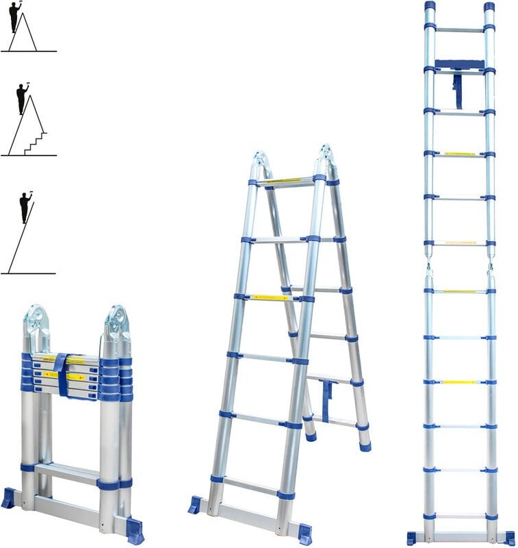 Aluminium Teleskopleiter 3,8 m (1,9 + 1,9), gelenkig und faltbar, ultraleicht, kompakt, Max. Belastung 150kg, Arbeitshöh...
