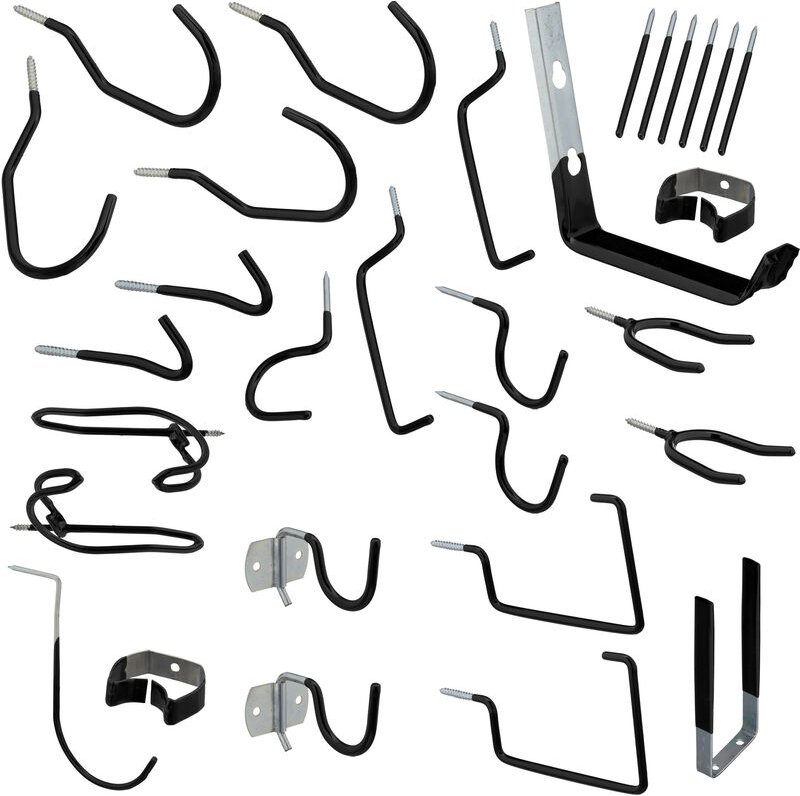 Relaxdays Wandhaken, 30-tlg. Set, Werkzeug Wandhalterung für Garage, gummiert, Gerätehalter Werkstatt, Stahl, schwarz