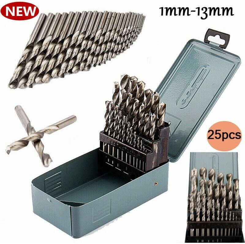 L&h-cfcahl - 25-teiliges HSS-Spiralbohrer-Set, Metall, Kobalt, Edelstahl, 1–13 mm, hss – Hochleistungs-Schnellarbeitssta...