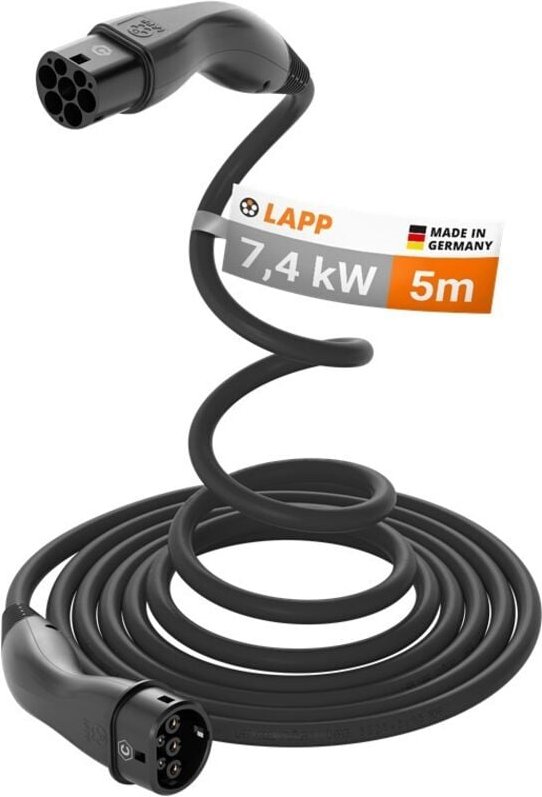 Lapp - Selbstaufrollendes Ladekabel Typ 2, bis zu 7,4 kW, 5 m, schwarz, (5555935002) 32 a, 1-phasig, zum Laden von Hybri...