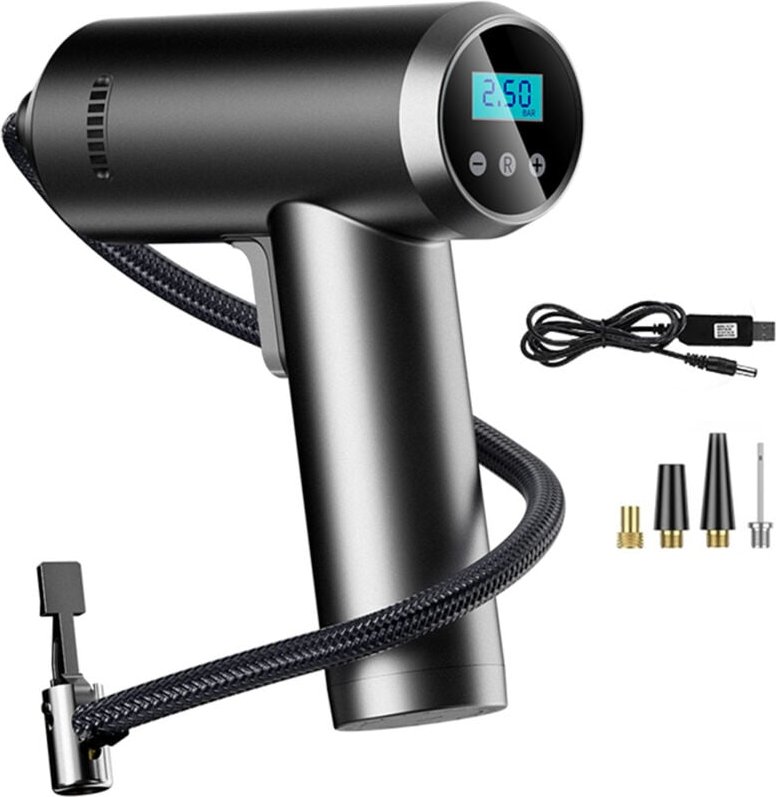 Thumbnail - Elektrische Fahrradpumpe – 150 PSI Reifenfüller mit wiederaufladbarer Batterie, elektrische Pumpe mit LCD-Display und LE...