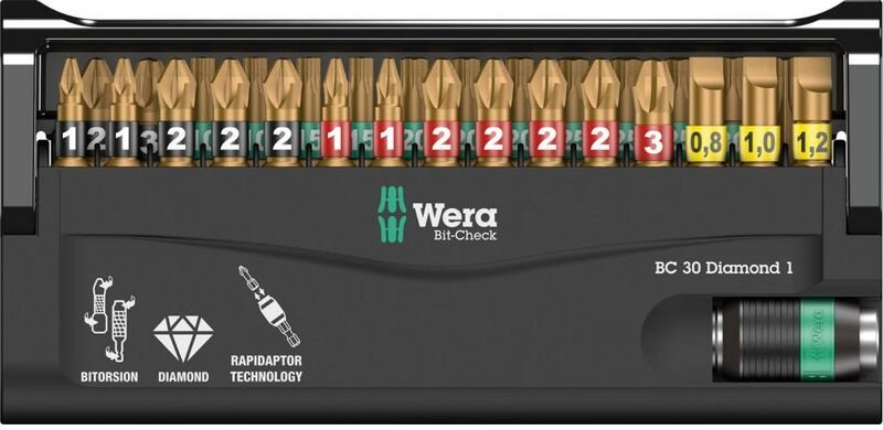 Thumbnail - Bitsortiment Bit-Check Diamond 1 30-teilig Schlitz/PH/PZD/TX - Wera