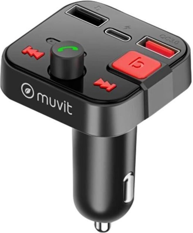 Bluetooth FM-Transmitter - MUVIT - Zigarettenanzünder - USB 3.0 und USB-C Anschluss - Eingebautes Mikrofon - Freispreche...