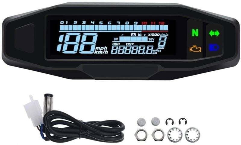 Contagiri digitale universale per moto, tachimetro digitale con display LCD, contachilometri per carburatore con sensore
