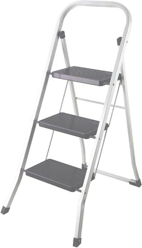 Klappleiter, 3 Stufen, einklappbar, Haushaltsleiter mit hohem Bügel, rutschfeste Füße und Antirutschprofil auf den beide...