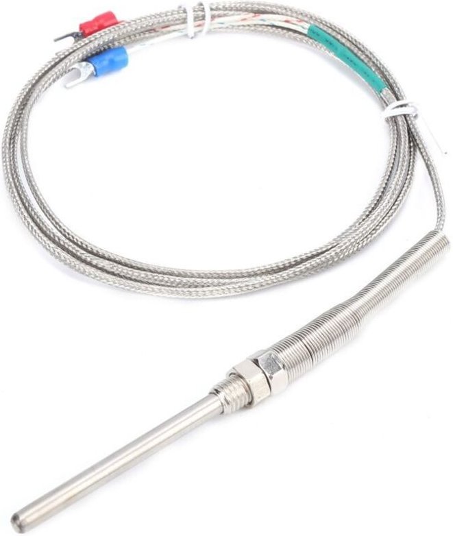 Temperaturfühler Typ K (Thermoelement), 5 x 70 mm Edelstahlsonde, M8-Gewinde