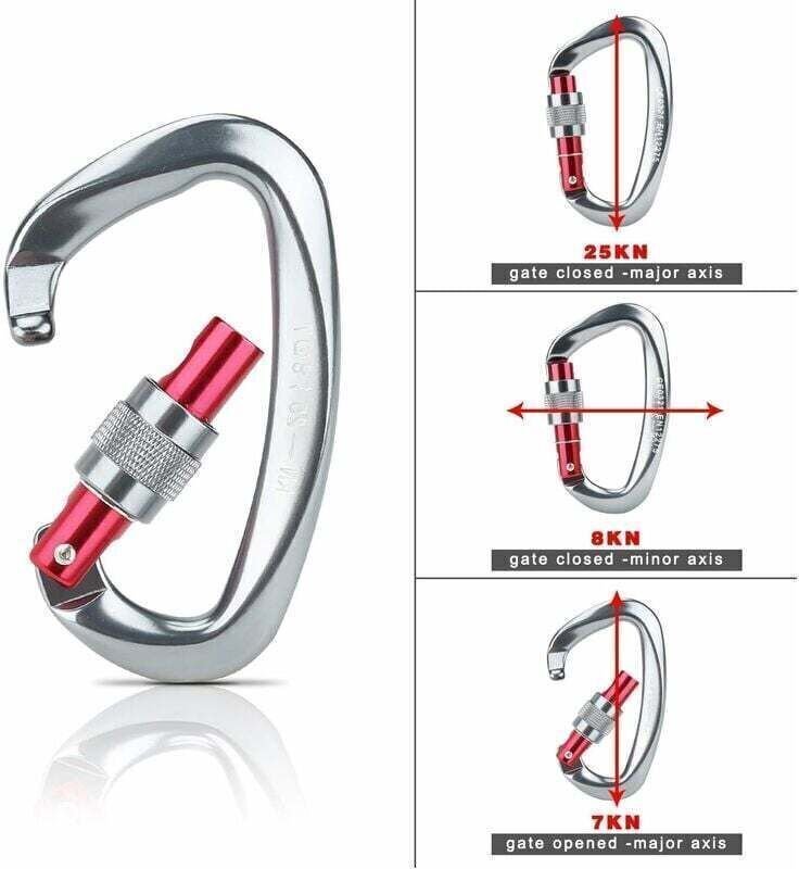 Kletterkarabiner, 2 Stück, automatisch verriegelnder Karabiner aus Aluminium und Edelstahl mit D-Ring zum Klettern und A...