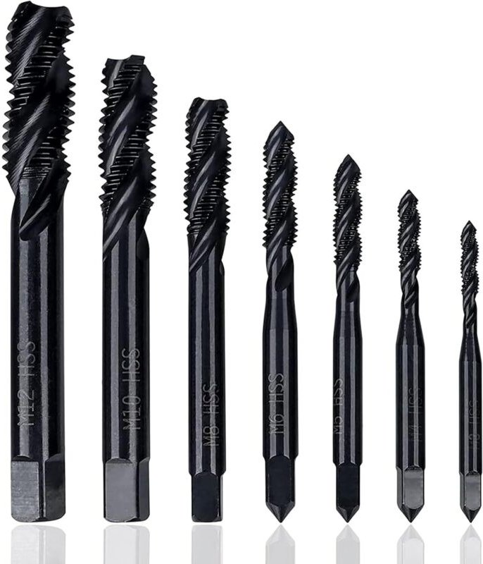 7 Stück Gewindebohrer Set, HSS 6542 Nitrieren Metrisch Spiralnutbohrer, Maschinengewindebohrer Gewindebohrer Satz M3 M4 ...