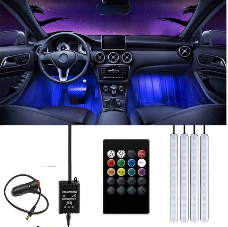 Trade Shop Traesio - Trade Shop - autostreifen 48 led rgb 4 bars 8 farben musikmodus mit fernbedienung -